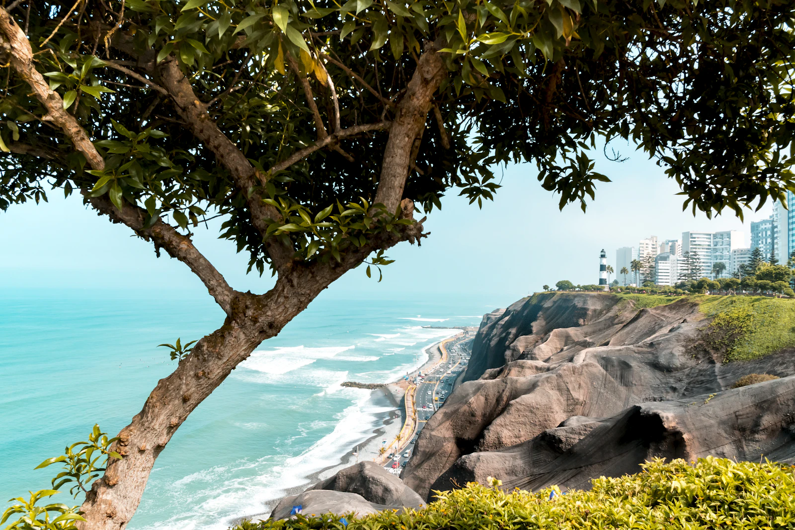 Aerial view of Lima's Miraflores district along the Pacific coast