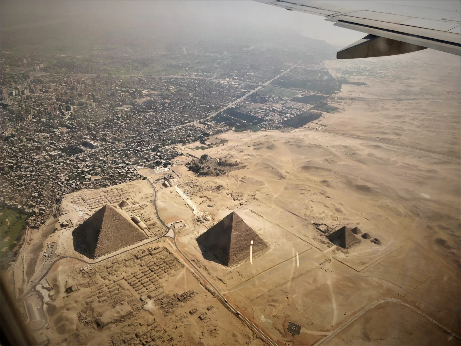 Aerial view of the Pyramids of Giza in Egypt
