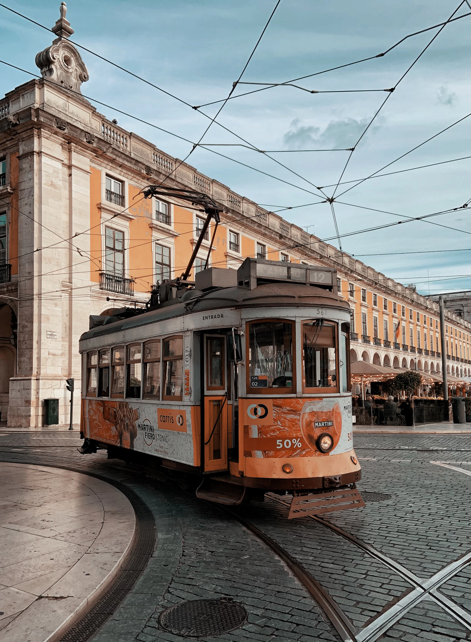 Tram on street in Lisbon, Portugal