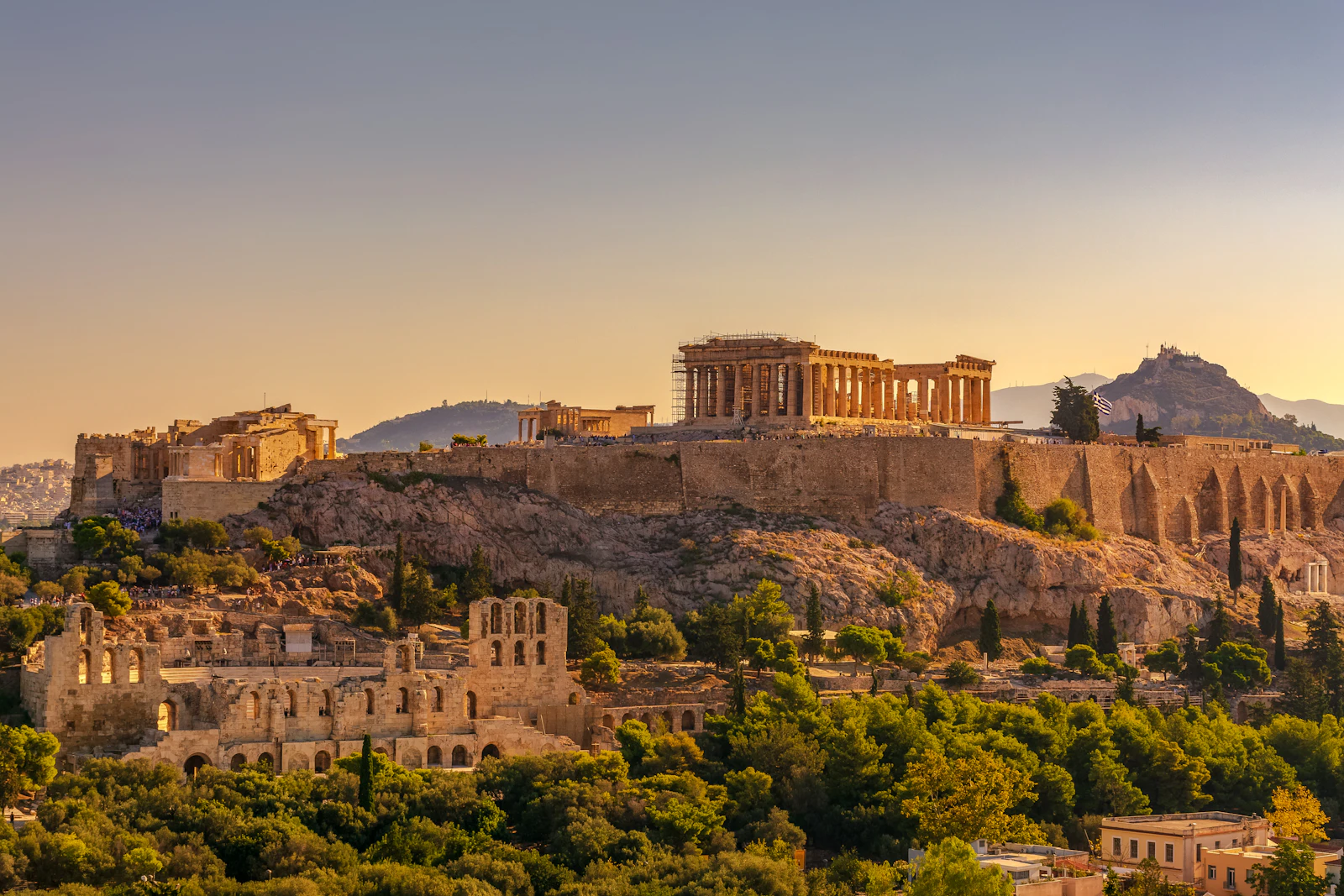 Acropolis with Parthenon from Filopappou Hill in Athens