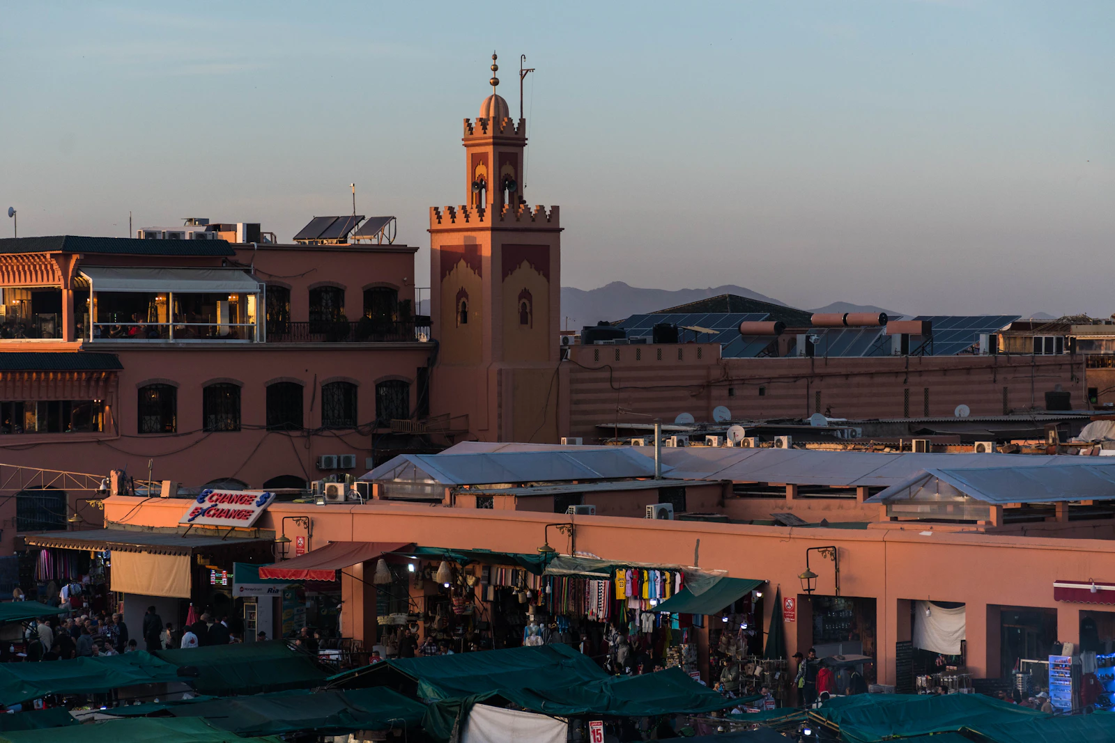 Jemaa el-Fnaa square and Marrakech medina from above