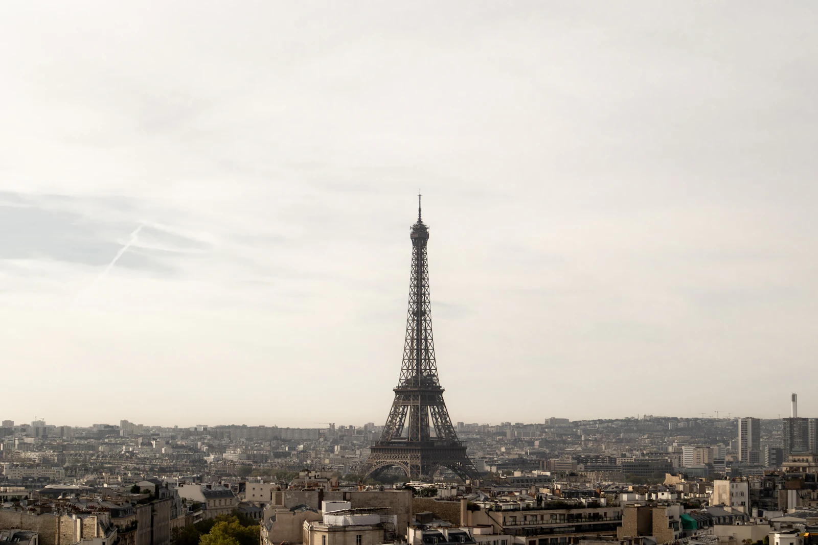 Paris skyline with Eiffel Tower at dusk