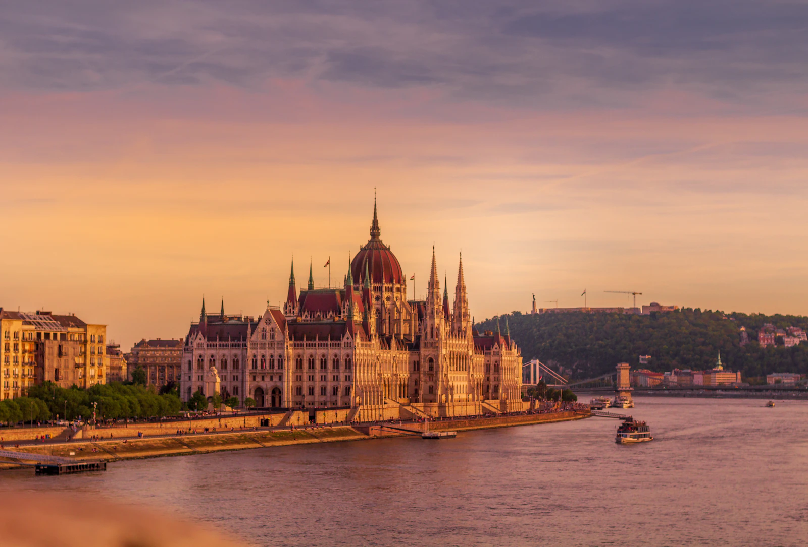 Hungarian Parliament Building at sunrise over the Danube